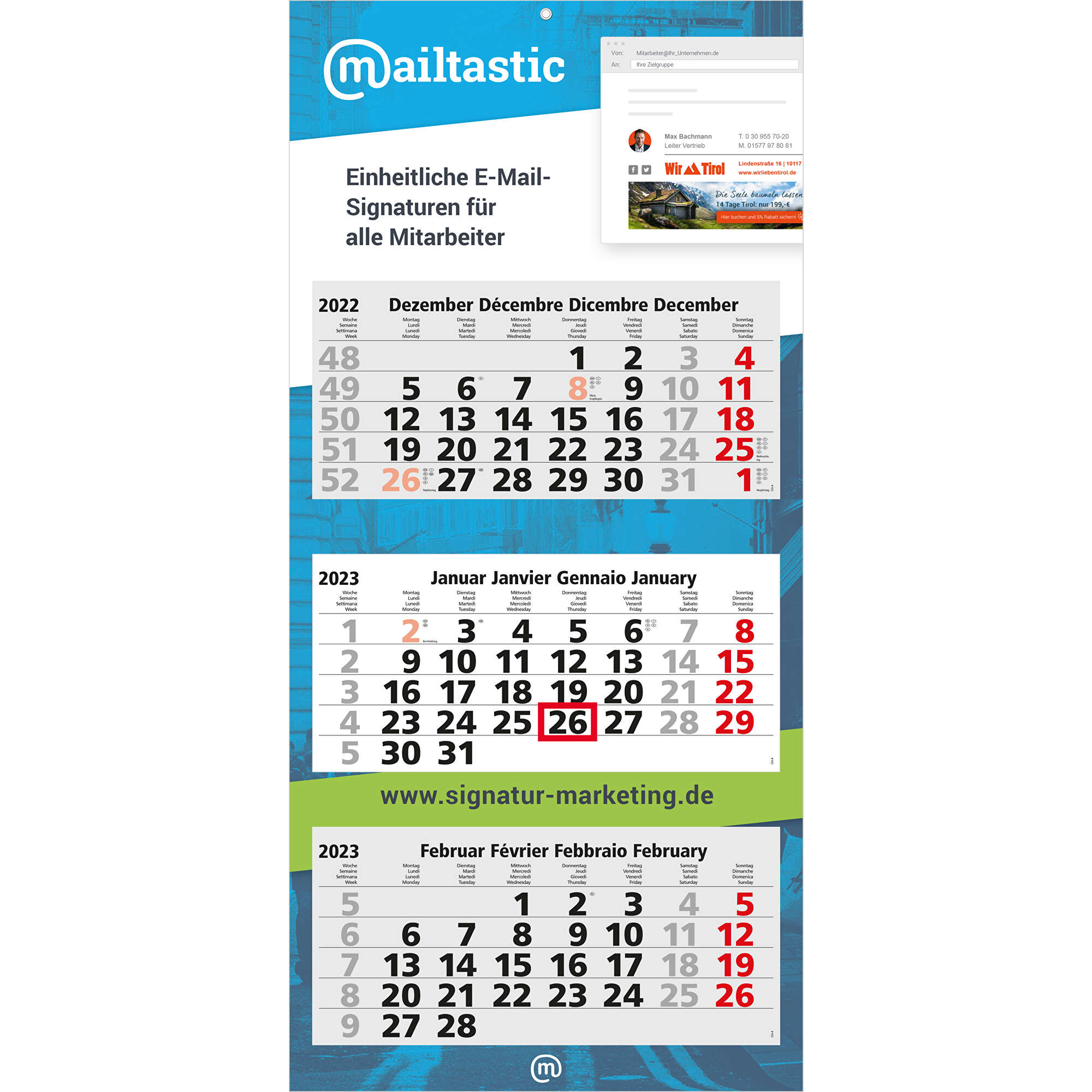 3-Monats-Kalender Maxi Light 3 bestseller inkl. 4C-Druck, Schweiz