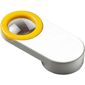 Magnet 'Lupe' , standard-gelb, Kunststoff, 6,60cm x 1,20cm x 3,00cm (Länge x Höhe x Breite)