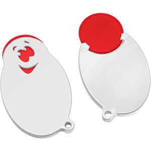 Chiphalter Mit 1€-Chip 'Gesicht' , rot, weiß, ABS, 5,90cm x 0,40cm x 3,50cm (Länge x Höhe x Breite)