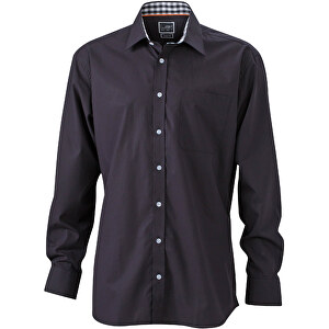 Men’s Plain Shirt , James Nicholson, schwarz/schwarz-weiss, 100% Baumwolle, S, 