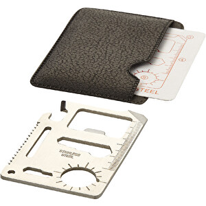 Saki Taschen Werkzeugkarte Mit 15 Funktionen , silber / schwarz, Edelstahl, 4,50cm x 7,00cm x 0,20cm (Länge x Höhe x Breite)