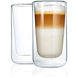 Set 2 Latte Macchiato-Gläser -Nero- , Blomus, transparent, Borosilikatglas, doppelwandig, 7,60cm x 13,90cm x 7,60cm (Länge x Höhe x Breite)