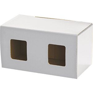 Verpackung Für Zwei Becher Mit Fenster , weiß, Karton, 21,00cm x 11,00cm x 10,50cm (Länge x Höhe x Breite)