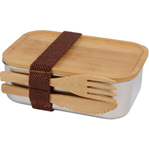 Lunchbox ECO TASTE , braun, silber, Edelstahl / Bambus / Silikon / Polyester, 16,50cm x 5,50cm x 11,50cm (Länge x Höhe x Breite)