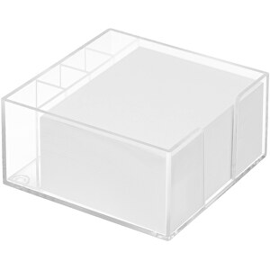 Zettelbox 'Lambda' Mit Köcher , glasklar, PS+PAP, 10,50cm x 5,00cm x 10,50cm (Länge x Höhe x Breite)