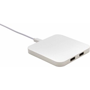 10W Wireless Charger Aus RSC Recycl. Kunststoff Mit Dual-USB, Weiß , weiß, ABS - recycelt, 8,50cm x 8,50cm (Länge x Höhe)