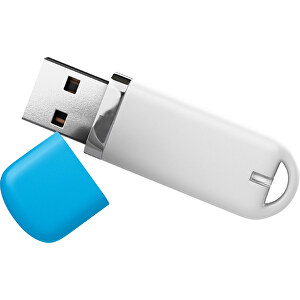 USB-Stick StylishDrive 2.0 , weiß / himmelblau MB , 1 GB , Gummiplastik, Kunststoff MB , 6,20cm x 0,75cm x 2,00cm (Länge x Höhe x Breite)