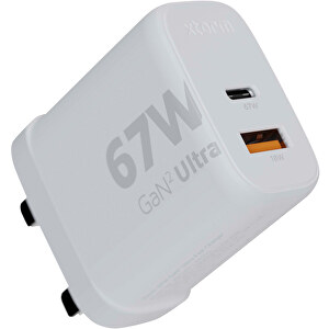 Xtorm XEC067G GaN² Ultra 67 W Wandladegerät Mit UK-Stecker , weiss, GRS certified recycled ABS, 7,80cm x 3,20cm x 3,60cm (Länge x Höhe x Breite)