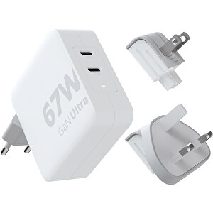 Xtorm XVC2067 GaN Ultra 67 W Reiseladegerät Mit 100 W USB-C PD-Kabel , weiss, Recycelter ABS Kunststoff, 6,70cm x 6,70cm x 3,00cm (Länge x Höhe x Breite)