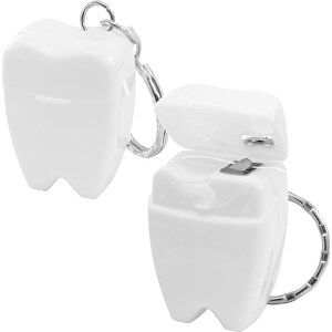 Zahnseide-Schlüsselanhänger , weiss, PP+MET, 0,30cm x 0,35cm x 0,17cm (Länge x Höhe x Breite)