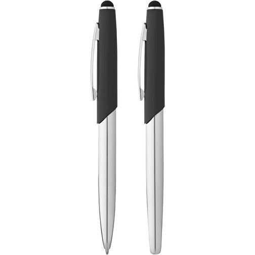 Geneva Stylus Kugelschreiber- Und Tintenrollerset , silber, schwarz, Metall, 13,50cm (Länge), Bild 1
