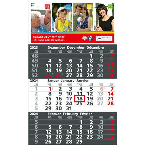 3-Monats-Kalender Solid 3 Bestseller, Anthrazit , anthrazit, rot, Papier, 49,00cm x 30,00cm (Länge x Breite), Bild 1