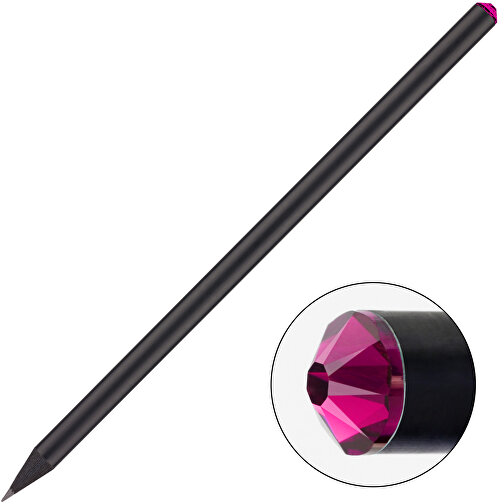 Schwarzer Bleistift Mit Original Preciosa®-Kristall , schwarz, Kristall pink, Holz, 17,70cm x 0,70cm x 0,70cm (Länge x Höhe x Breite), Bild 1