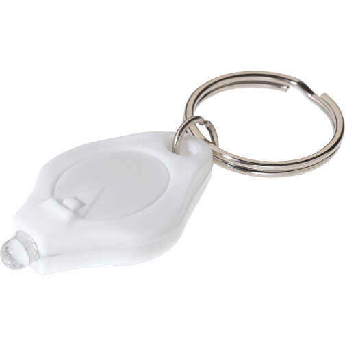 Schlüsselanhänger Mit Mini-Taschenlampe , weiß, PS, 4,30cm x 0,80cm x 2,30cm (Länge x Höhe x Breite), Bild 1