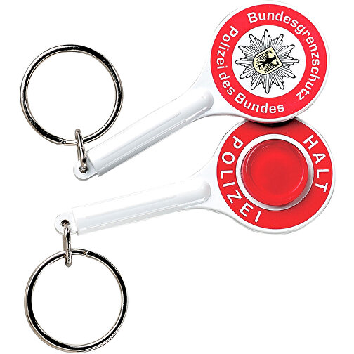 Schlüsselanhänger Polizeikelle (weiß, Kunststoff, 7g) als Werbemittel Auf