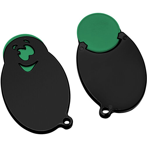 Chiphalter Mit 1€-Chip 'Gesicht' , grün, schwarz, ABS, 5,90cm x 0,40cm x 3,50cm (Länge x Höhe x Breite), Bild 1