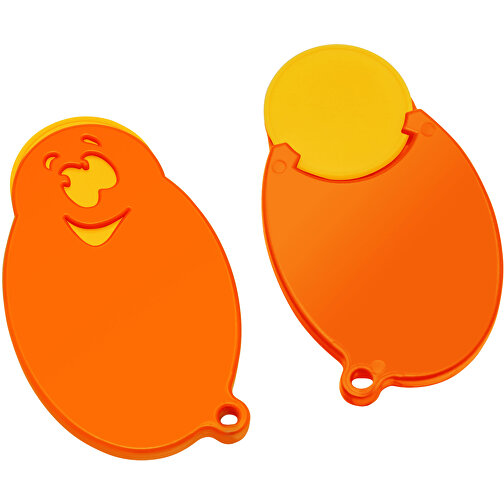 Chiphalter Mit 1€-Chip 'Gesicht' , gelb, orange, ABS, 5,90cm x 0,40cm x 3,50cm (Länge x Höhe x Breite), Bild 1
