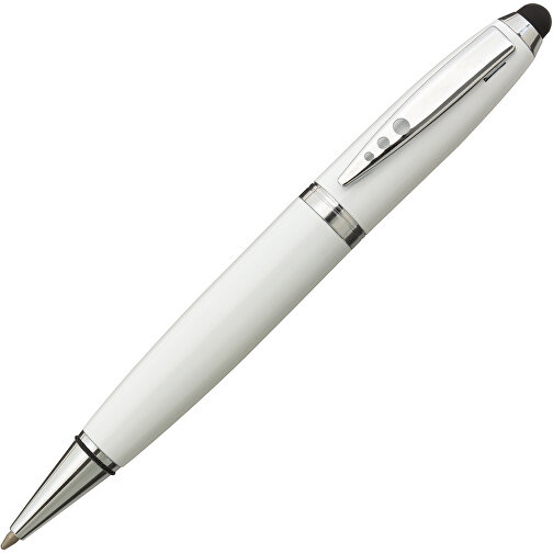 Edelstahl-Kugelschreiber TOUCH DOWN , silber, weiss, Edelstahl, 13,80cm x 1,40cm (Länge x Breite), Bild 2