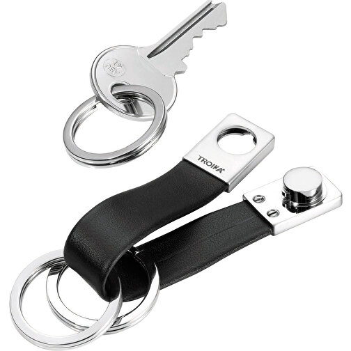 TROIKA Schlüsselanhänger TWISTER , Troika, schwarz, Leder/Metall, 7,50cm x 0,90cm x 1,60cm (Länge x Höhe x Breite), Bild 3