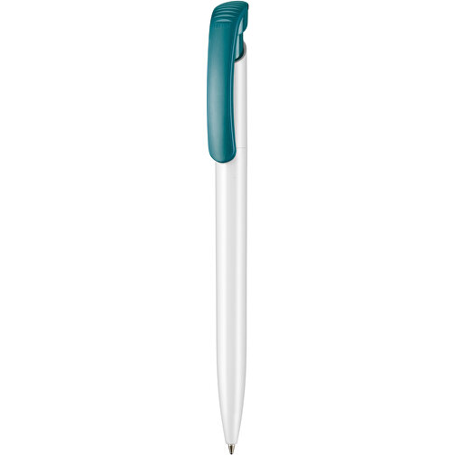 Kugelschreiber CLEAR SHINY , Ritter-Pen, petrol/weiss, ABS-Kunststoff, 14,80cm (Länge), Bild 1