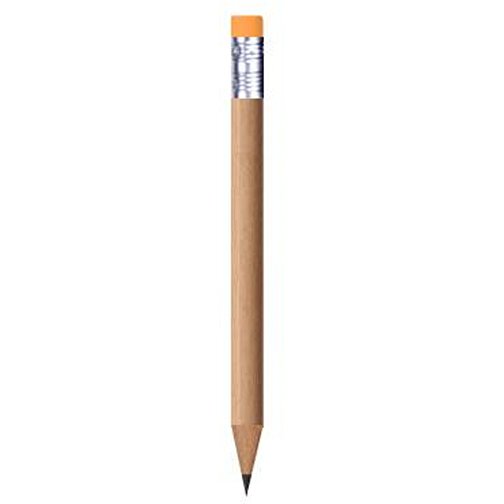 Bleistift, Natur, Rund, Mit Radierer, Kurz , neonorange, Holz, 9,50cm x 0,70cm x 0,70cm (Länge x Höhe x Breite), Bild 1