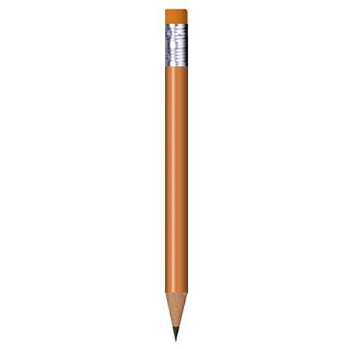 Bleistift Rund, Lackiert, Mit Radierer, Kurz , ocker, Radierer orange, Holz, 9,50cm x 0,70cm x 0,70cm (Länge x Höhe x Breite), Bild 1