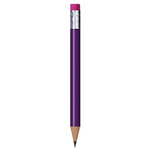 Bleistift Rund, Lackiert, Mit Radierer, Kurz , lila, Radierer pink, Holz, 9,50cm x 0,70cm x 0,70cm (Länge x Höhe x Breite), Bild 1