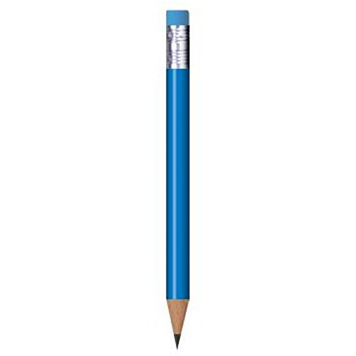 Bleistift Rund, Lackiert, Mit Radierer, Kurz , blau, Radierer hellblau, Holz, 9,50cm x 0,70cm x 0,70cm (Länge x Höhe x Breite), Bild 1