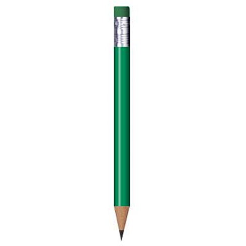 Bleistift Rund, Lackiert, Mit Radierer, Kurz , grün, Radierer grün, Holz, 9,50cm x 0,70cm x 0,70cm (Länge x Höhe x Breite), Bild 1