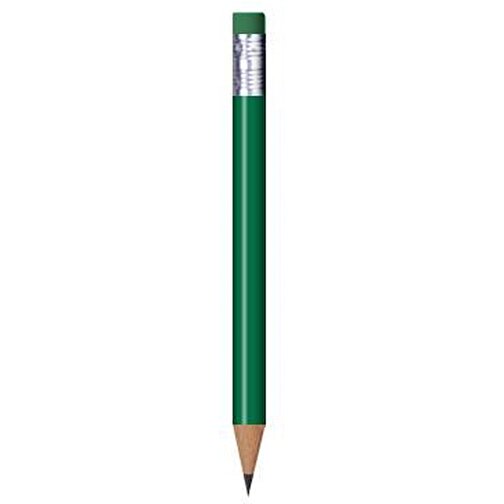 Bleistift Rund, Lackiert, Mit Radierer, Kurz , dunkelgrün, Radierer grün, Holz, 9,50cm x 0,70cm x 0,70cm (Länge x Höhe x Breite), Bild 1