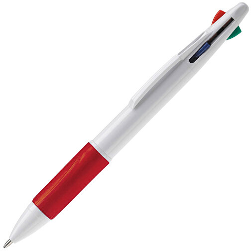 Kugelschreiber Mit 4 Schreibfarben , weiß / rot, ABS, 13,70cm (Länge), Bild 2