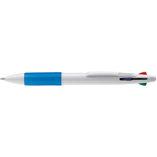 Kugelschreiber Mit 4 Schreibfarben , weiß / blau, ABS, 13,70cm (Länge), Bild 3