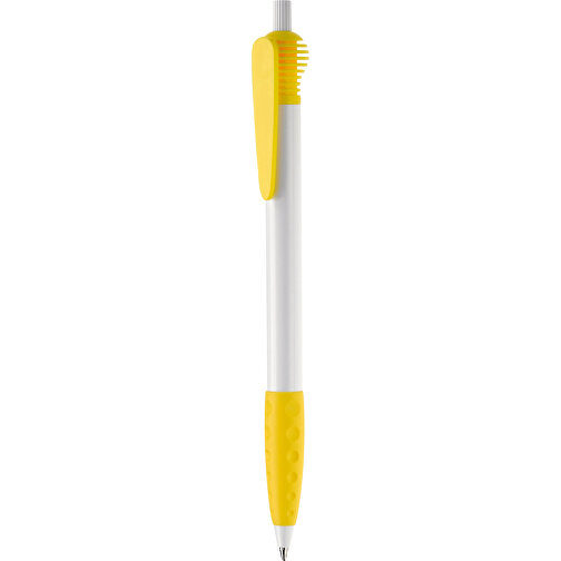Kugelschreiber Cosmo Grip HC , weiß / gelb, ABS, 14,70cm (Länge), Bild 1