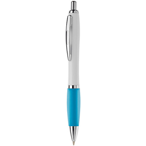 Kugelschreiber Hawaï Weiss , weiss / hellblau, ABS & Metall, 14,00cm (Länge), Bild 1