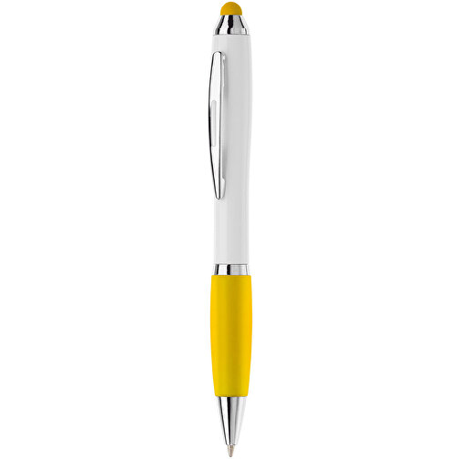 Kugelschreiber Hawaï Stylus Weiß , weiß / gelb, ABS, 13,50cm (Länge), Bild 1