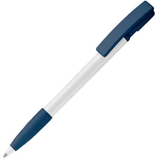 Kugelschreiber Nash Hardcolour Mit Gummigriff , weiss / dunkelblau, ABS, 14,50cm (Länge), Bild 2