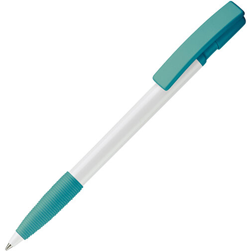 Kugelschreiber Nash Hardcolour Mit Gummigriff , weiss / türkis, ABS, 14,50cm (Länge), Bild 2