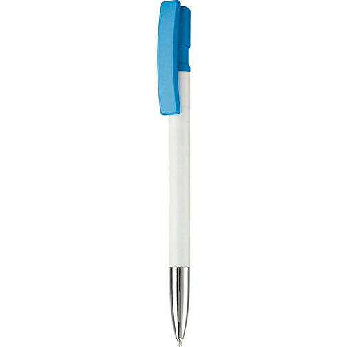 Kugelschreiber Nash Hardcolour Mit Metallspitze , weiß / hellblau, ABS & Metall, 14,50cm (Länge), Bild 1