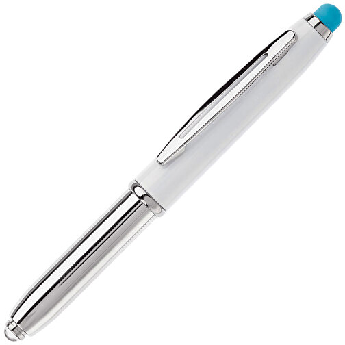 Stylus Kugelschreiber Shine , weiss / hellblau, ABS chrombeschichtet & Aluminium, 12,40cm (Länge), Bild 2
