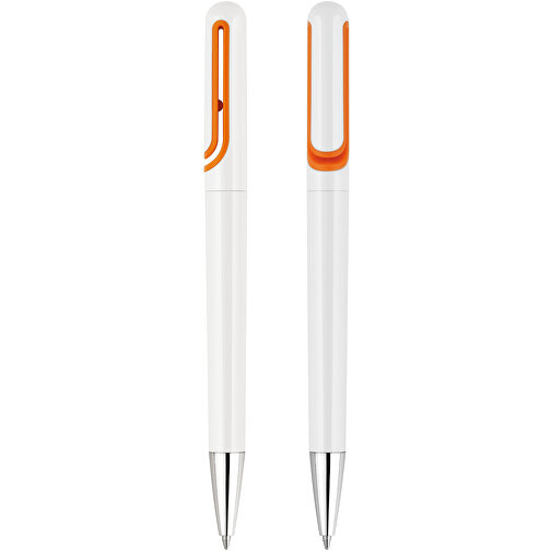 Drehkugelschreiber 'Theta' , weiss, orange, ABS, 13,90cm (Länge), Bild 1