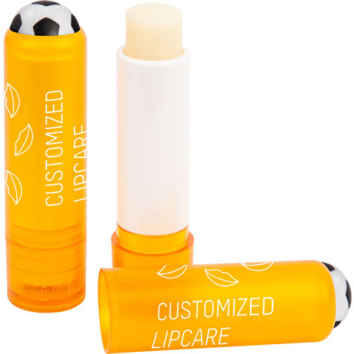 Lippenpflegestift 'Lipcare 3D Fussball' , gelb-orange, Kunststoff, 7,90cm (Höhe), Bild 1