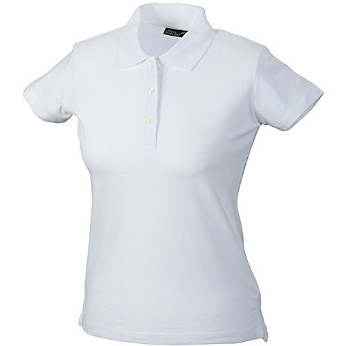 Ladies’ Elastic Piqué Polo , James Nicholson, weiß, 95% Baumwolle, gekämmt, ringgesponnen, 5% Elasthan, M, , Bild 1