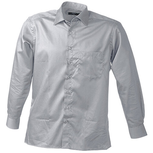 Men’s Business Shirt Long-Sleeved , James Nicholson, light-grau, 100% Baumwolle, M, , Bild 1