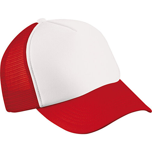 5 Panel Polyester Mesh Cap , Myrtle Beach, weiss/rot, 100% Polyester, one size, , Bild 1