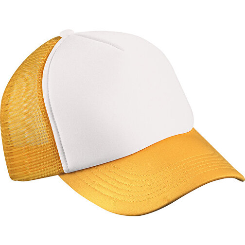 5 Panel Polyester Mesh Cap For Kids , Myrtle Beach, weiss/gold-gelb, 100% Polyester, one size, , Bild 1