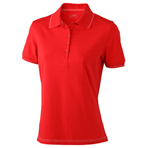 Ladies’ Elastic Polo , James Nicholson, rot/weiß, 95% Baumwolle, 5% Elasthan, XL, , Bild 1