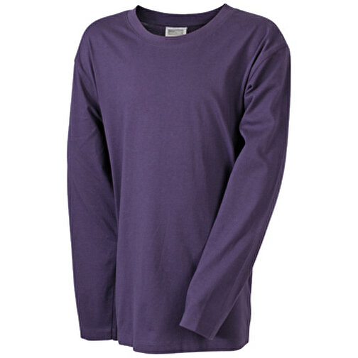 Junior Shirt Long-Sleeved Medium , James Nicholson, aubergine, 100% Baumwolle, ringgesponnen, L (134/140), , Bild 1