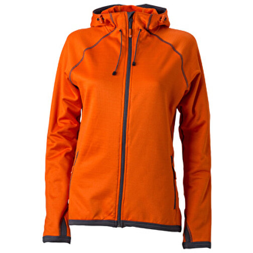 Ladies’ Hooded Fleece , James Nicholson, dark-orange/carbon, 92% Polyester, 8% Elasthan, XXL, , Bild 1