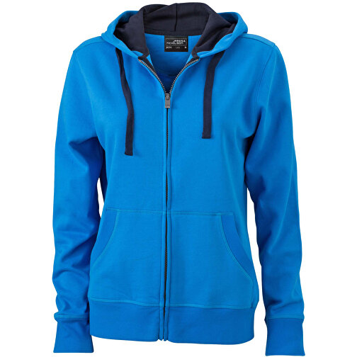 Ladies’ Hooded Jacket , James Nicholson, cobalt/navy, 80% Baumwolle, gekämmt, 20% Polyester, L, , Bild 1
