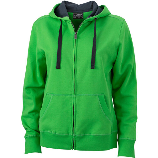Ladies’ Hooded Jacket , James Nicholson, grün/carbon, 80% Baumwolle, gekämmt, 20% Polyester, S, , Bild 1